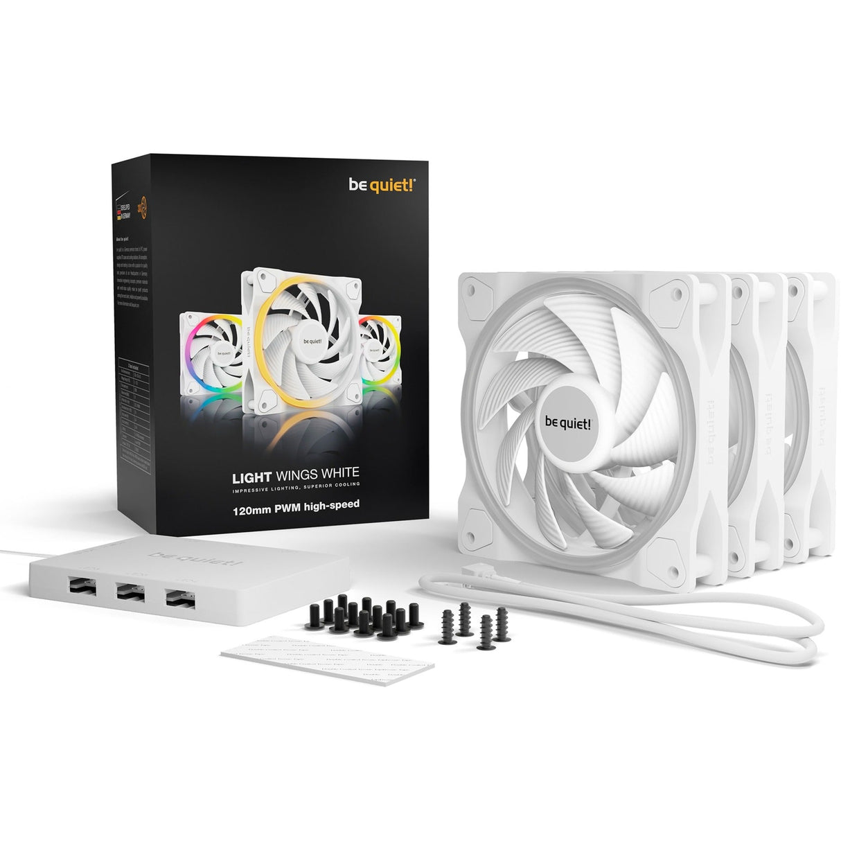 be quiet! Light Wings White 120mm PWM high-speed triple pack, case fan (white, pack of 3, incl. ARGB hub) Be quiet