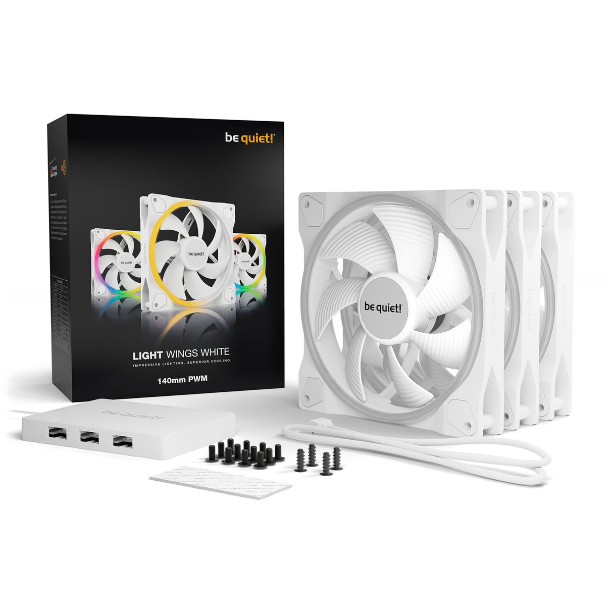 be quiet! Light Wings White 140mm PWM Triple Pack, case fan (white, pack of 3, incl. ARGB hub) Be quiet