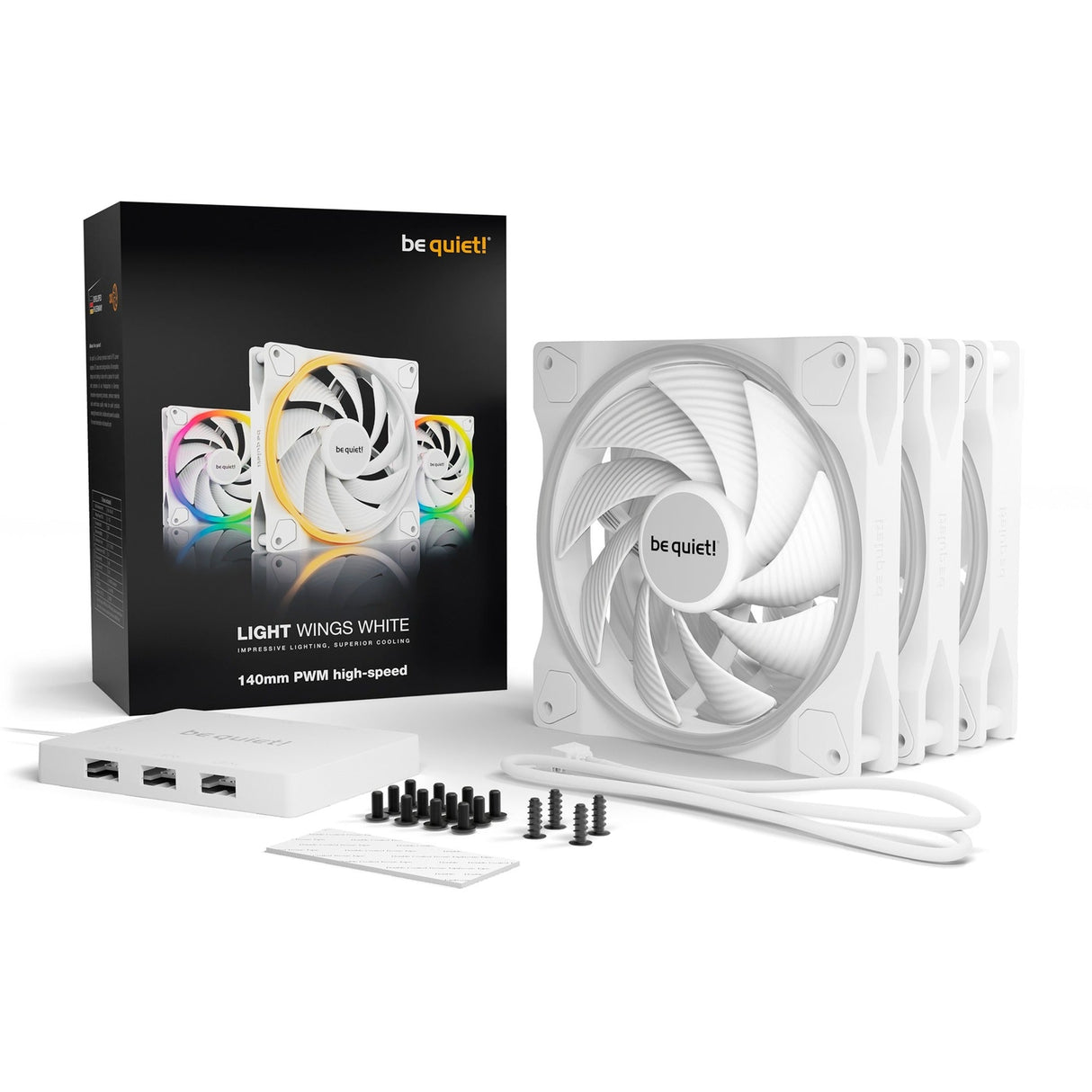 be quiet! Light Wings White 140mm PWM high-speed triple pack, case fan (white, pack of 3, incl. ARGB hub) Be quiet