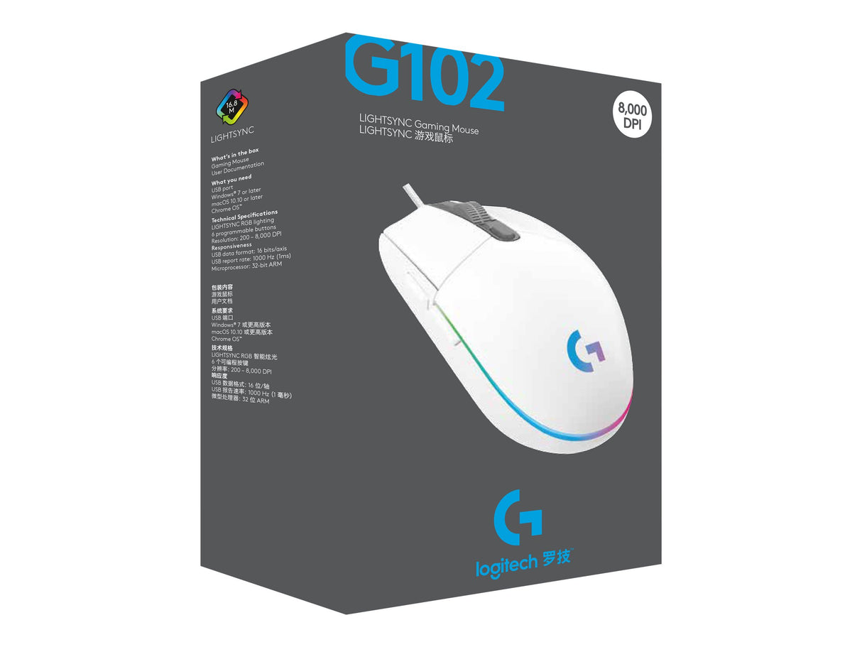 Logitech Gaming Mouse G102 LIGHTSYNC optisches Kabel weiß