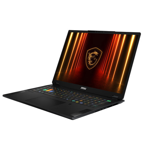 MSI Stealth 18 HX AI A2XWHG-015FR – åben computer set skråt forfra