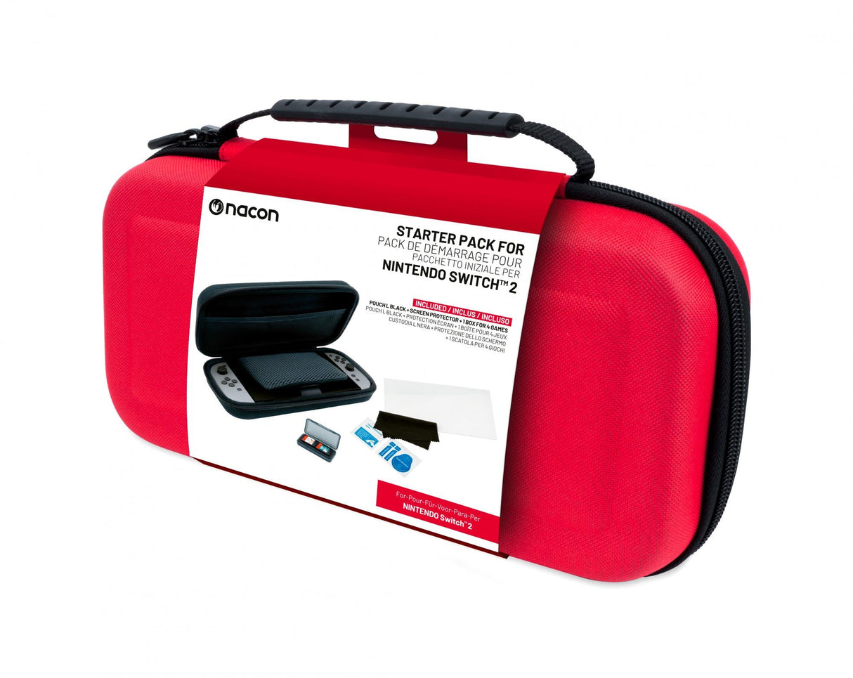 Nacon - Essential Pack for Nintendo Switch II – Hard Case, Screen Protector, and Storage Box for 4 Games (Red): Nacon