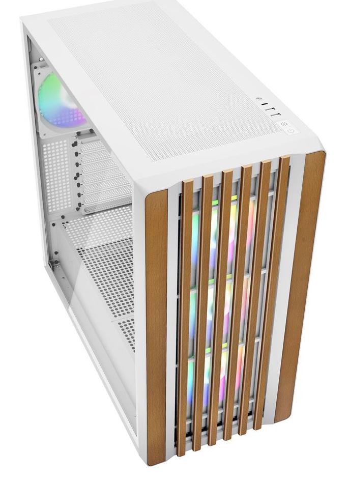 Sharkoon Rebel C70G RGB White Wood Front Tempered Glass 4x 120mm ARGB PWM Fans USB-C ATX Gaming PC Case Sharkoon