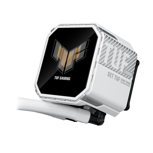 ASUS TUF Gaming LC III 360 ARGB LCD – pumpens LCD-skærm set skråt