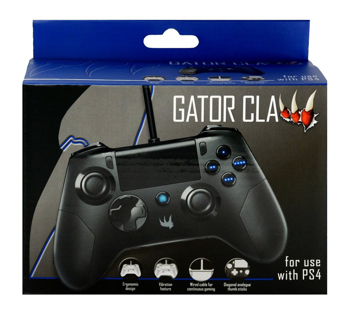 ORB Gator Claw kablet controller til PS4 – sort