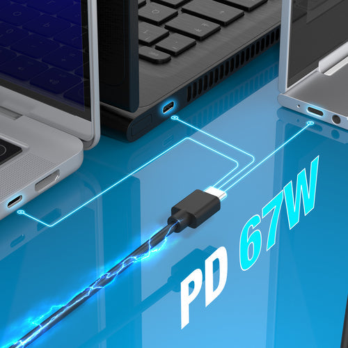 j5create 67 W GaN USB-C-oplader – 3 DC-adapterstik – EU – Illustration af 67 W PD