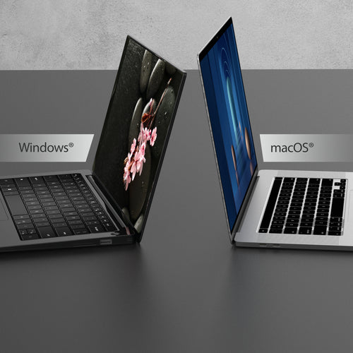j5create JCA365 – USB-C til 2×HDMI-skærmadapter – illustration af Windows- og macOS-computere