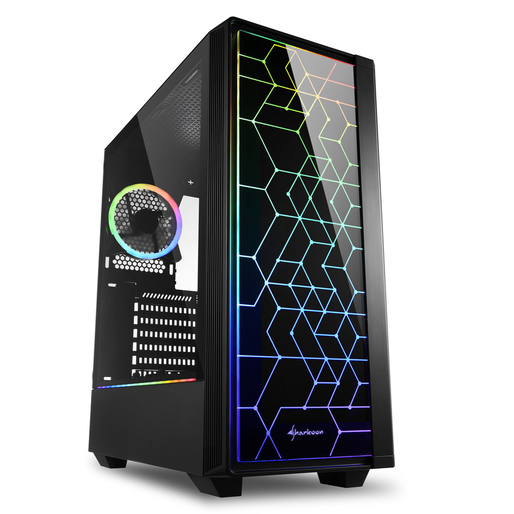 Sharkoon RGB LIT 100 tower case (black, front and side panel of tempered glass) Sharkoon