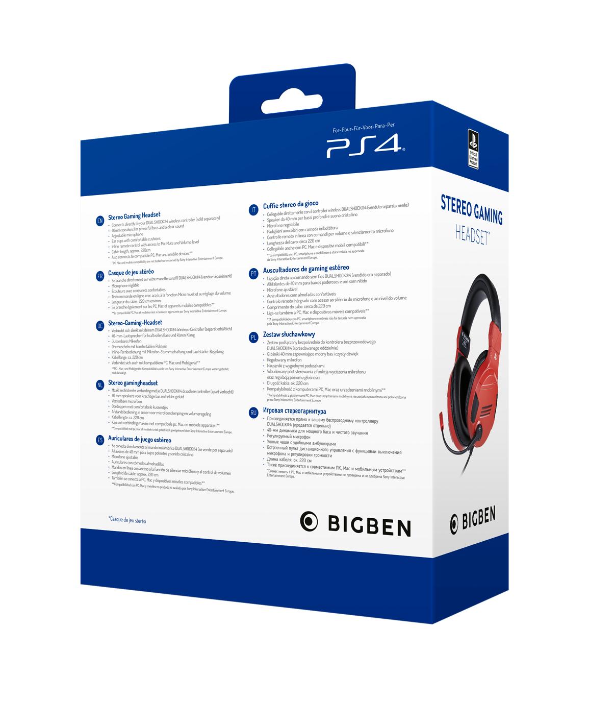Playstation 4 HW Bigben Stereo Gaming Headset v3 (Red) Bigben