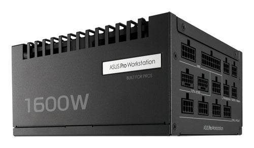 ASUS Pro WS 1600W Platinum – side og modulære kabelstik set skråt