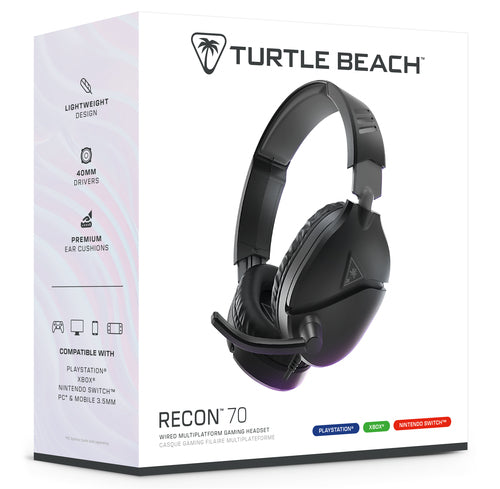 Turtle Beach Recon 70 – gamingheadset, sort – Emballage set skråt