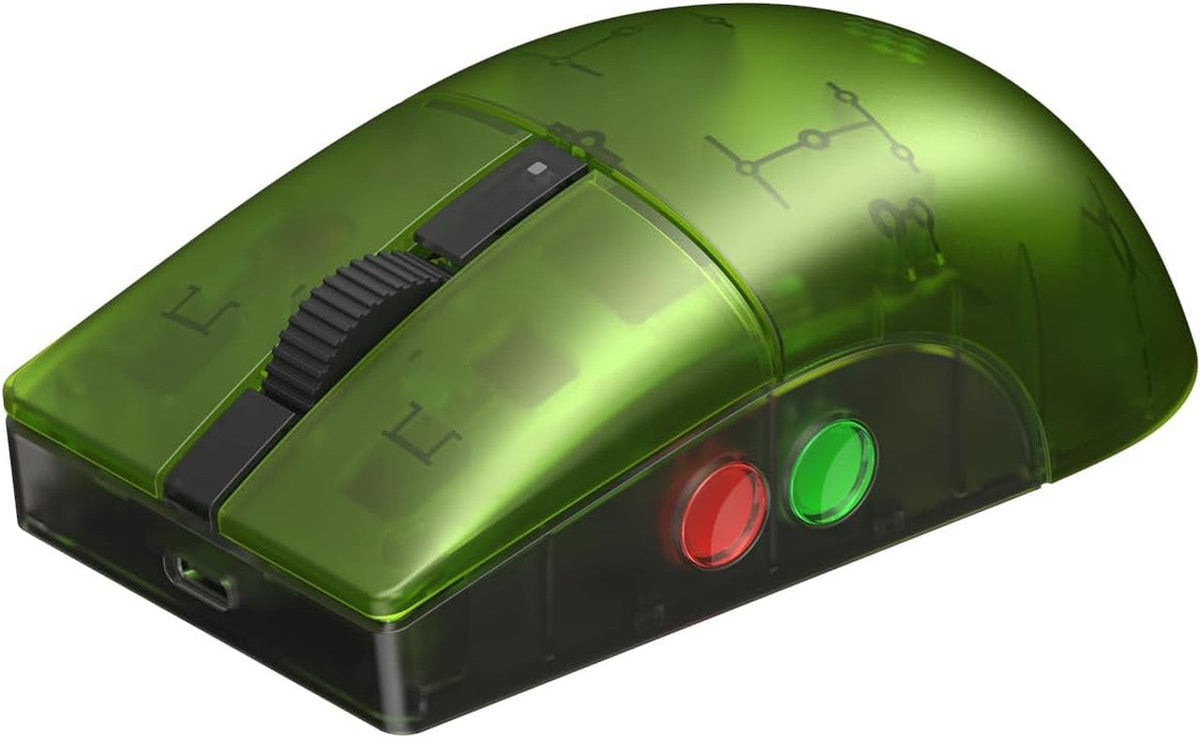 8BitDo Retro R8 Xbox Edition – trådløs PC-mus – Grøn Xbox Edition-mus set skråt