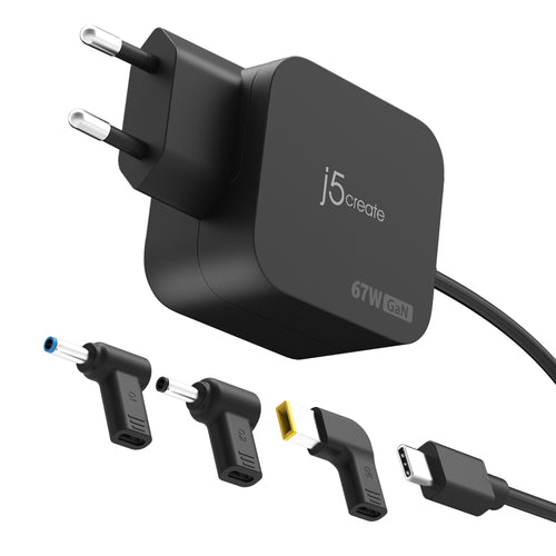 j5create 67 W GaN USB-C-oplader – 3 DC-adapterstik – EU – EU-stik og adaptere