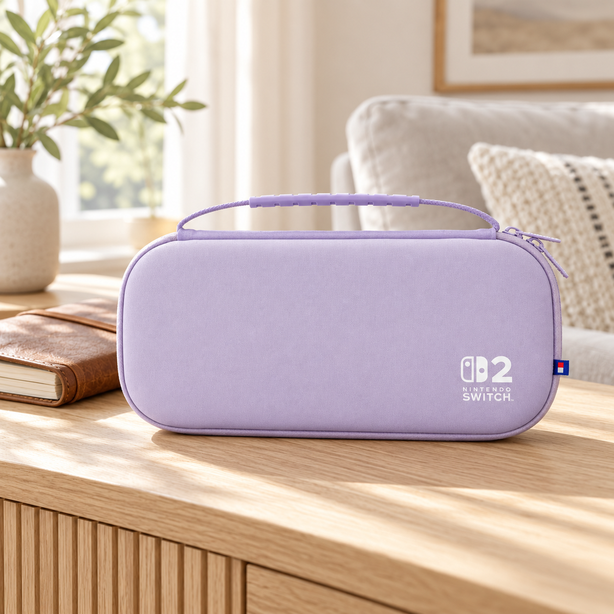 HORI Slim Tough Pouch – Cozy Lavender – Nintendo Switch 2 – stemningsbillede