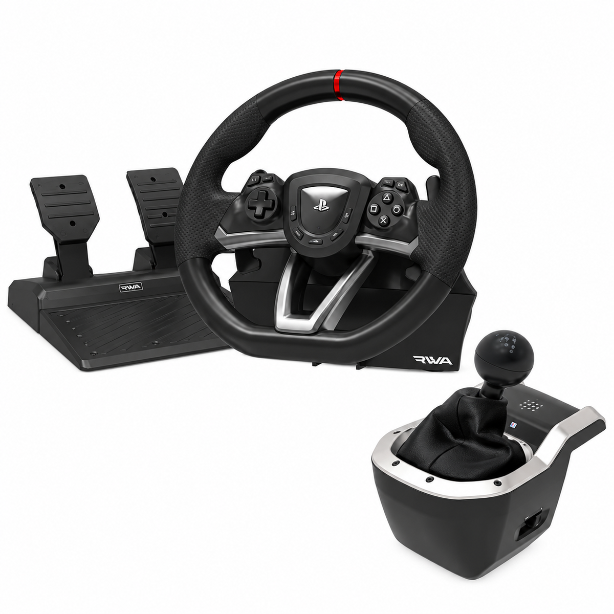 HORI Racing Wheel Apex + 7-Speed Racing Shifter pakke til PC – kun rat, pedaler og gearskifter på hvid baggrund