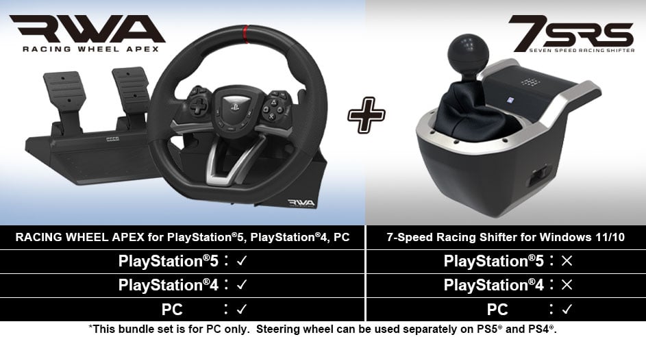 HORI - Racing Wheel Apex + 7-Speed Racing Shifter Bundle For PC (Windows 11/10) HORI