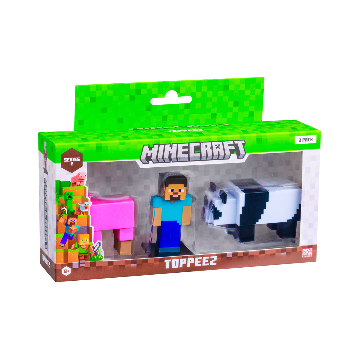 Minecraft - 3D 6 cm Figure 3 pack S2 - Pink Sheep, Steve and Panda Minecraft