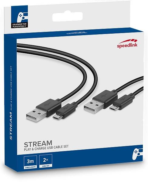 SpeedLink STREAM Play & Charge USB-Kabelset – für PS4, schwarz
