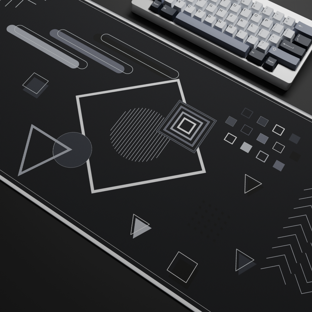 Mighty Setup – Geometrisches Glitch-Mauspad, schwarz, 90 x 40 cm