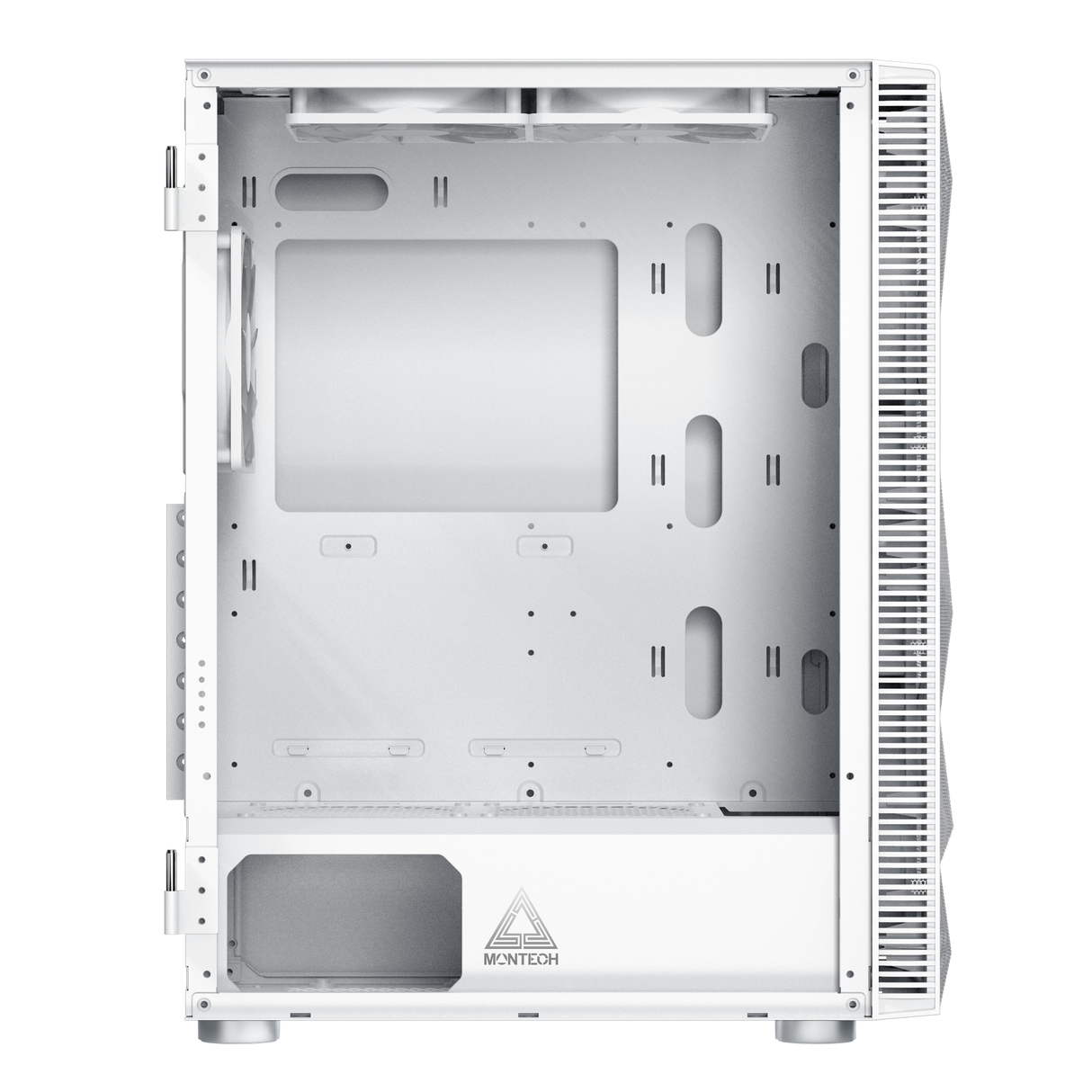 Montech X3 Mesh White – 3x 140 mm statische RGB-Lüfter + 3x 120 mm statische RGB-Lüfter, seitlich schwenkbares gehärtetes Glas