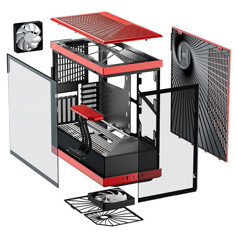 HYTE Y40 Red Miditower – Panorama-Glasschleier, inklusive PCIe 4.0-Riser-Kabel, 2 inklusive Lüfter