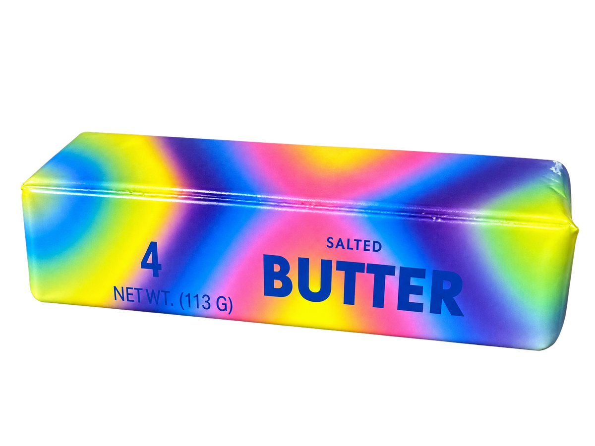 Regnbue Butter Squishy i farverigt smørdesign