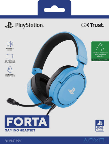 Trust GXT 498B Forta – blåt gamingheadset til PS5 og PS4 – emballage, forside
