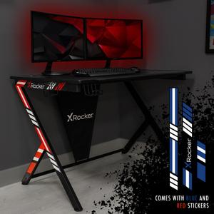 X-Rocker - Ocelot Carbon Gaming Desk - Blue & Red Stickers Geekd