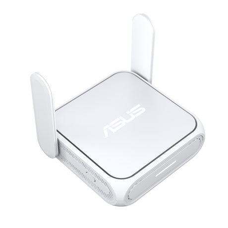 Hvid ASUS RT-BE58 Go rejserouter – overside med antennerne oppe