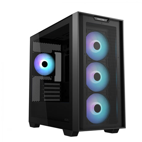 ASUS A21 PLUS mATX Case with 4 Pre-installed ARGB Fans, BTF support - Black ASUS