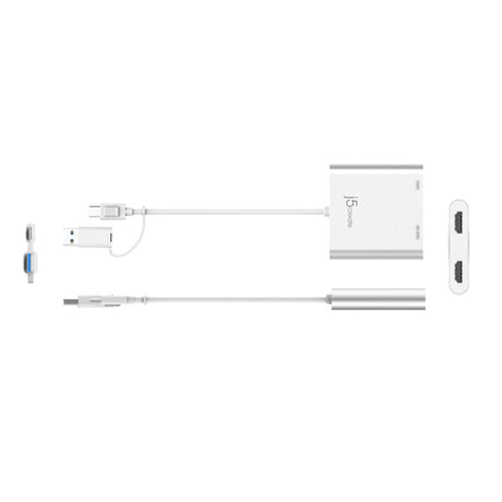 j5create JCA365 – USB-C til 2×HDMI-skærmadapter – adapterens stik og porte