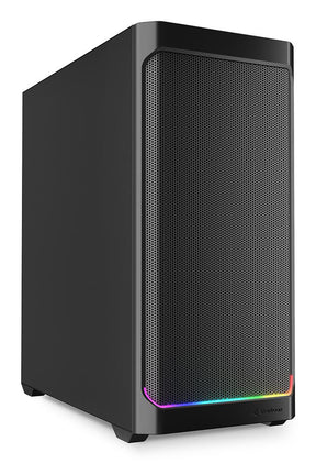 Sort Sharkoon AK4 RGB Strip kabinet med lukket metalside og lysstrimmel på fronten