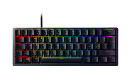 Razer Huntsman Mini – Mini 60% – Nordic – Clicky Purple – Sort – RGB-tastatur ovenfra; producentillustration, varen har nordisk layout
