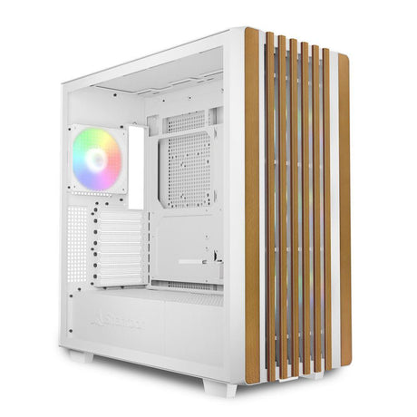 Sharkoon Rebel C70G RGB White Wood Front Tempered Glass 4x 120mm ARGB PWM Fans USB-C ATX Gaming PC Case Sharkoon
