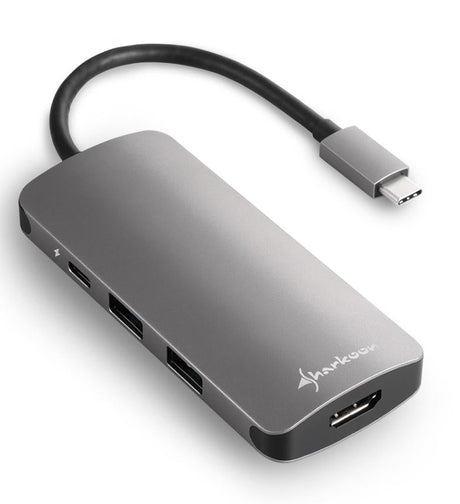 Sharkoon USB 3.0 Type C Multiport Adapter - USB-C, HDMI, MicroSD, SD - dark grey Sharkoon