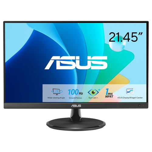 ASUS VP227HF set forfra med panelstørrelse og funktioner