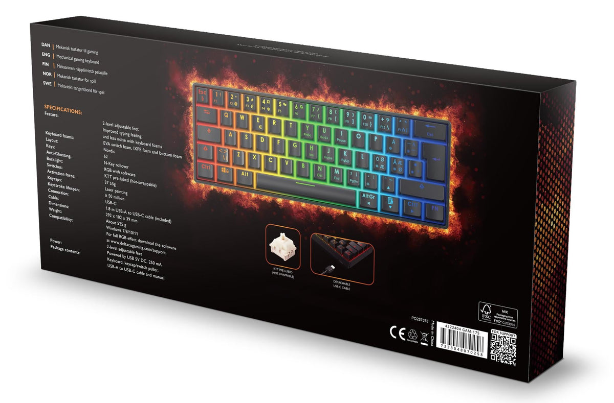 DK470 60% Mechanical Keyboard, Lubed Hot-Swap KTT Switches deltaco_gaming