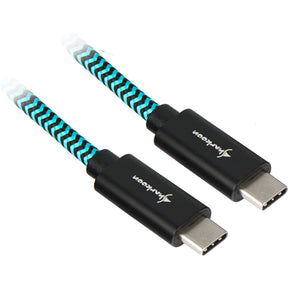 Sharkoon USB-C til USB-C kabel med sort og lyseblå flet og sorte aluminiumshuse