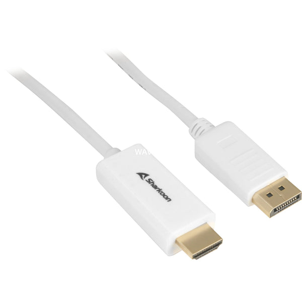 Sharkoon DisplayPort 1.2 til HDMI 2.0 adapterkabel – hvid, 2 m, 4K