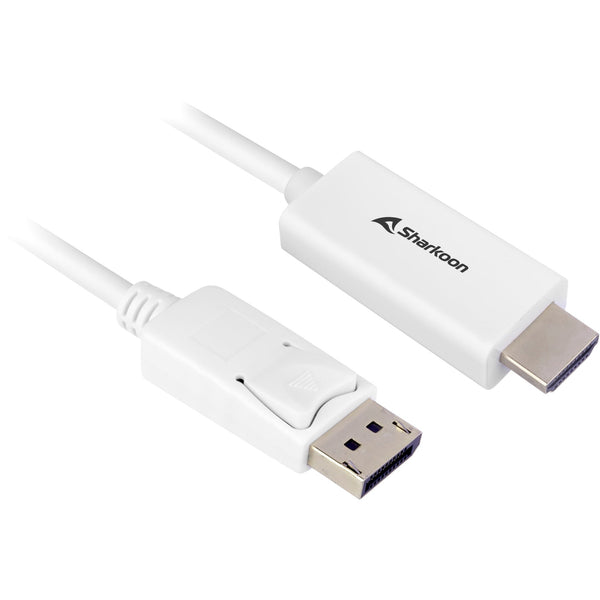 Sharkoon DisplayPort 1.2 til HDMI 2.0 adapterkabel – hvid, 1 m, 4K 60 Hz