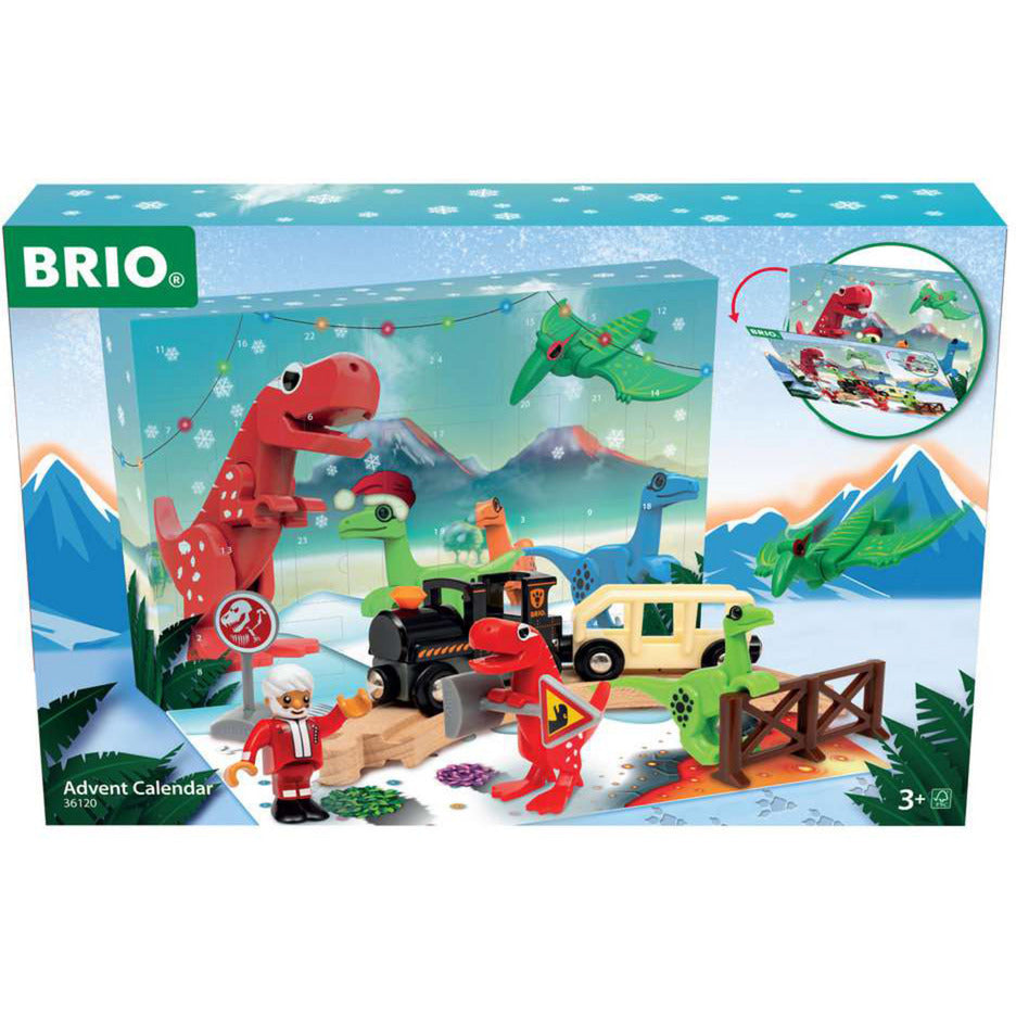 BRIO World julekalender 2025 – tog og dinosaurfigurer