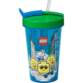 Room Copenhagen LEGO cup with straw Iconic Boy Bright Blue (blue/green, 500ml) Room Copenhagen