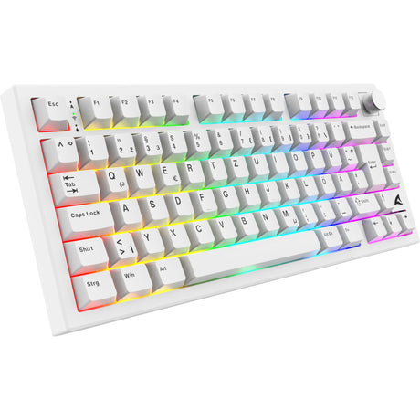 Hvidt Sharkoon SKILLER SGK55W RGB-tastatur i 75 procent format med volumenhjul