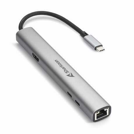 Sharkoon OfficePal Combo Adapter Dark Gray USB-C 10Gbps 4K 60Hz HDMI Gigabit Ethernet Power Delivery Docking Station Sharkoon