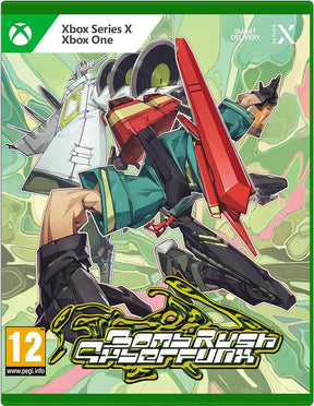 Bomb Rush Cyberfunk Xbox-cover med grøn kant og graffitiillustration
