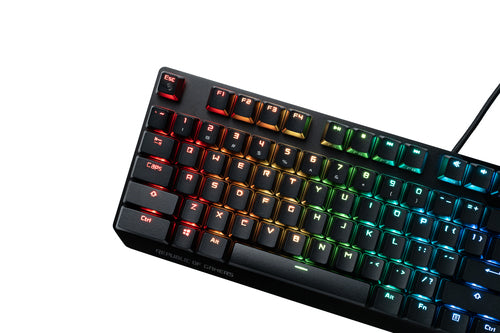 ASUS ROG PBT Keycap Set – keycaps monteret på et eksempel-tastatur – tastaturet medfølger ikke