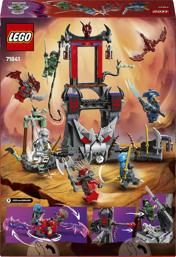 LEGO NINJAGO 71841 – Dragonisk stormlandsby – æskens bagside med funktioner