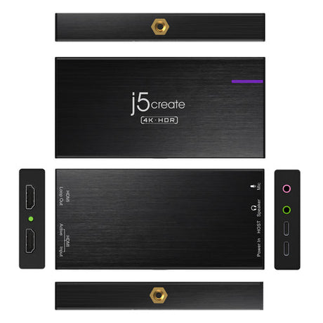 j5create JVA14 – capture card med 4K HDR-gennemgang – Oversigt over sider og stik
