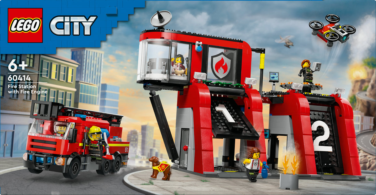 LEGO 60414 City Fire Station with turntable ladder vehicle, construction toy LEGO