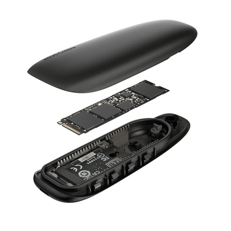 ASUS Cobble sort SSD-kabinet – kabinet adskilt med vist SSD til illustration